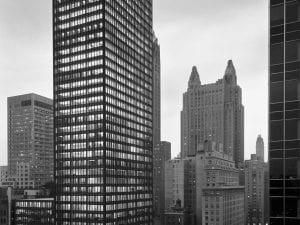 Ezra Stoller (American, 1915–2004). <i>Seagram Building, Mies van der Rohe with Philip Johnson, New York, NY,</i> 1958. Gelatin silver print, 20 x 16 inches. Courtesy Yossi Milo Gallery, New York. © 2018 Estate of Ezra Stoller/ Esto.